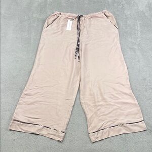 NEW Unsubscribed M 100% Silk Blush Pink Wide Leg Elastic Waist Pajama Pants